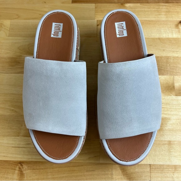 NEW Fitflop Eloise Espadrille Suede Leather Wedge Slide Sandals Soft Grey Size 7 - Picture 4 of 13